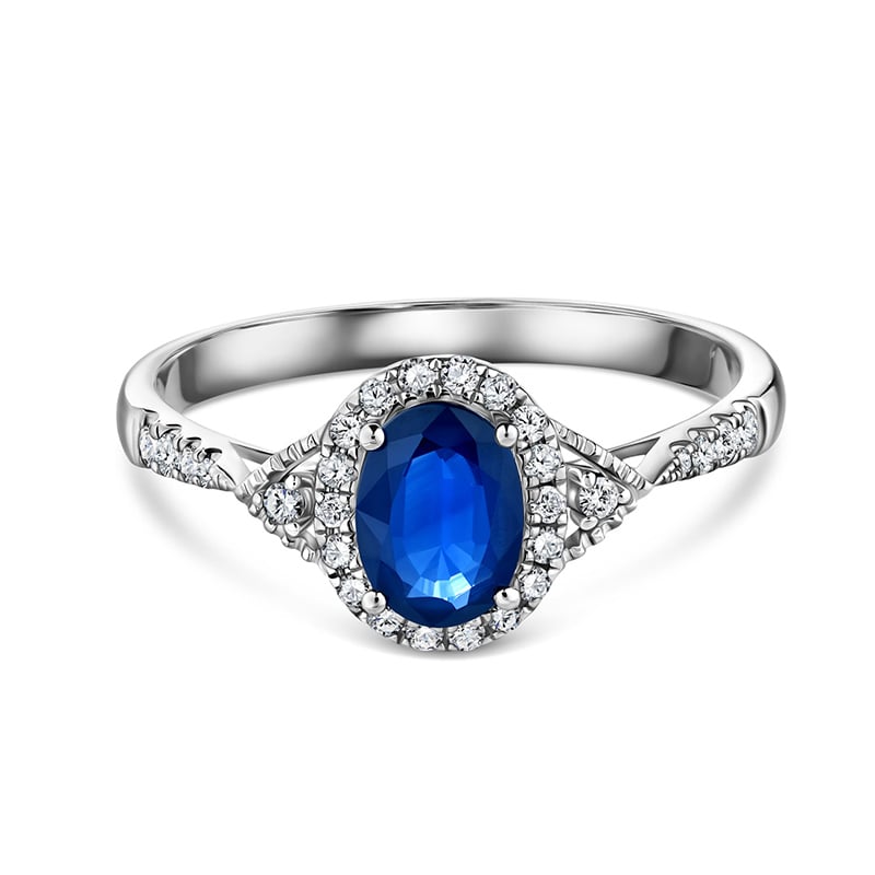 14K White Gold Blue Sapphire & Diamond Ring
